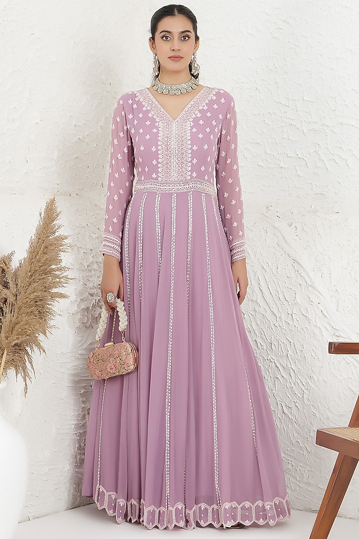 Lavender Georgette Sequins Embroidered Engagement Gown by Baidehi at Pernia's Pop Up Shop