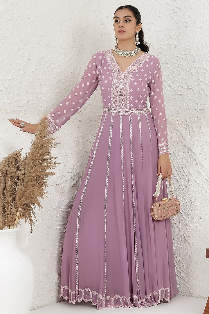 Lavender Georgette Sequins Embroidered Engagement Gown by Baidehi at Pernia's Pop Up Shop