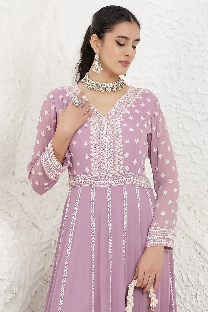 Lavender Georgette Sequins Embroidered Engagement Gown by Baidehi at Pernia's Pop Up Shop