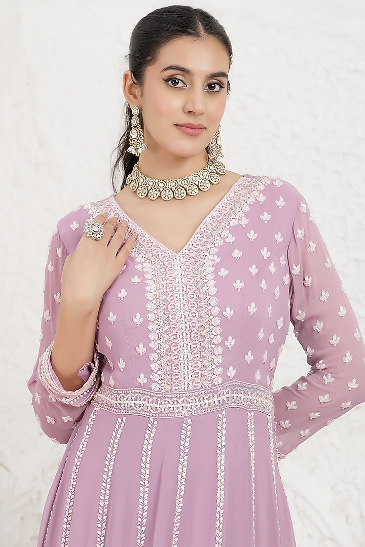 Lavender Georgette Sequins Embroidered Engagement Gown by Baidehi at Pernia's Pop Up Shop