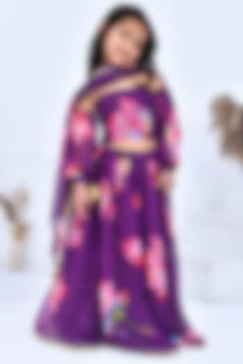 Purple Chiffon Floral Printed Lehenga Set by Bannhi kids at Pernia's Pop Up Shop