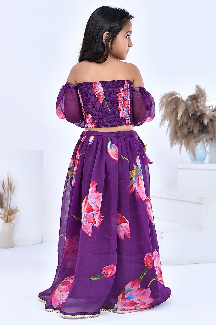Purple Chiffon Floral Printed Lehenga Set by Bannhi by Priyanka Rathore - kids at Pernia's Pop Up Shop