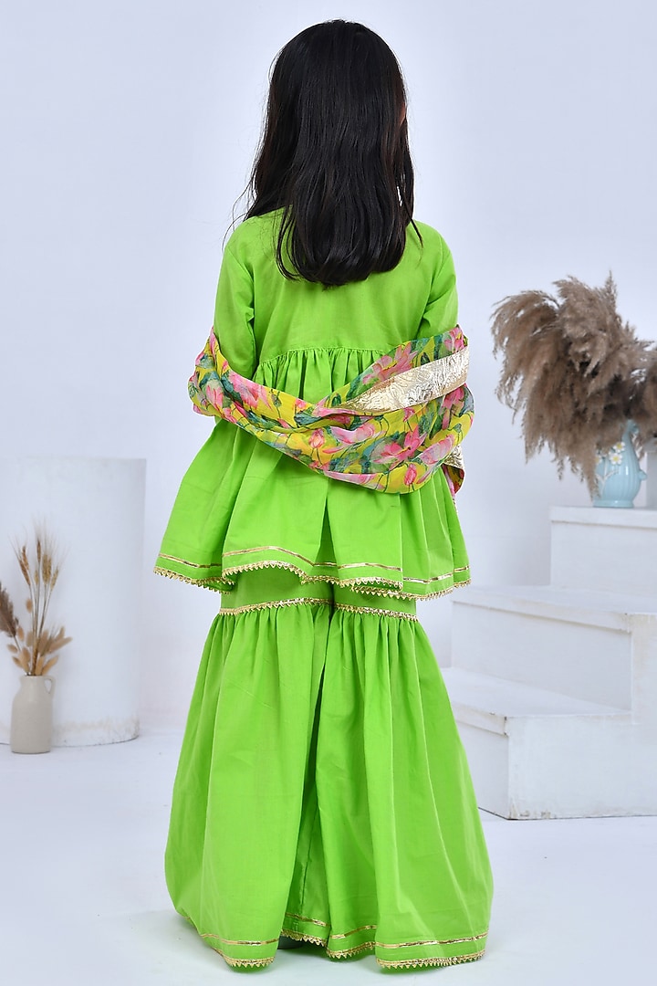 Green Cotton Sharara Set For Girls by Bannhi by Priyanka Rathore - kids at Pernia's Pop Up Shop