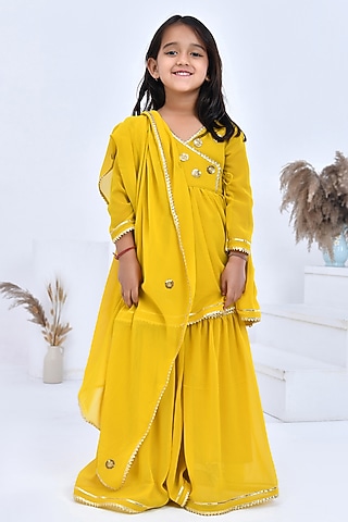 Yellow Georgette Gota Embellished Sharara Set For Girls by Bannhi by Priyanka Rathore - kids