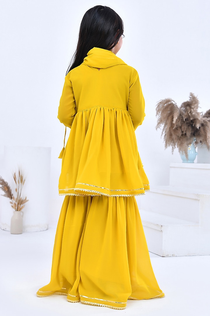 Yellow Georgette Gota Embellished Sharara Set For Girls by Bannhi by Priyanka Rathore - kids at Pernia's Pop Up Shop
