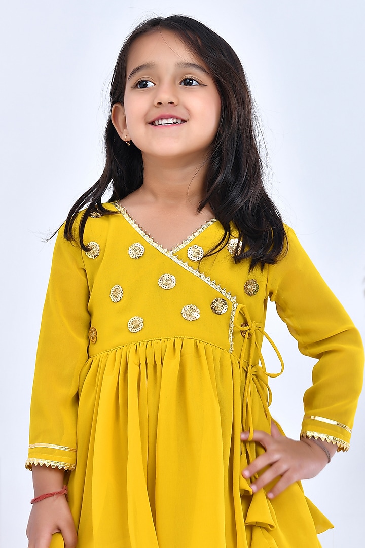 Yellow Georgette Gota Embellished Sharara Set For Girls by Bannhi by Priyanka Rathore - kids at Pernia's Pop Up Shop