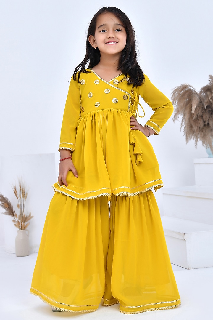 Yellow Georgette Gota Embellished Sharara Set For Girls by Bannhi by Priyanka Rathore - kids at Pernia's Pop Up Shop