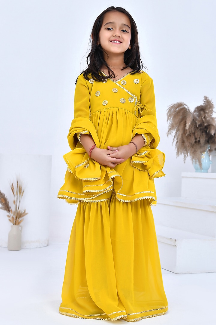 Yellow Georgette Gota Embellished Sharara Set For Girls by Bannhi by Priyanka Rathore - kids at Pernia's Pop Up Shop