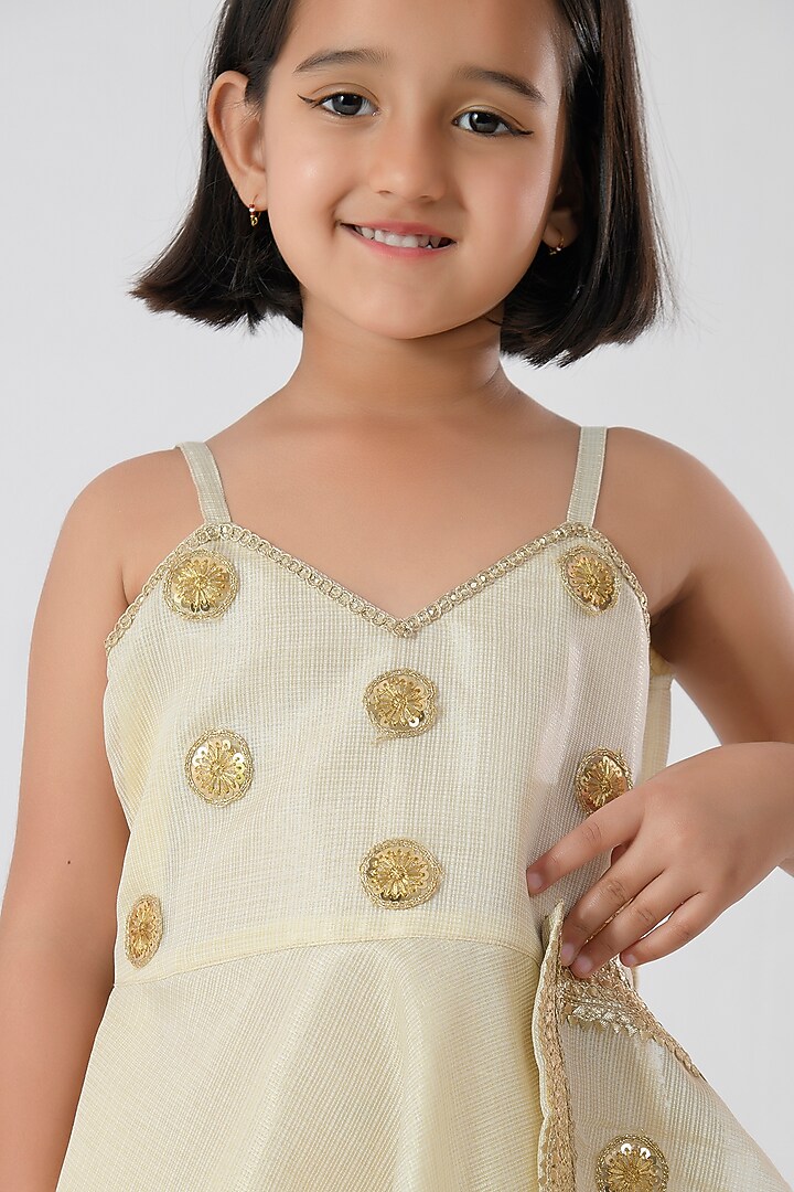 Ivory Doriya Silk Embroidered Anarkali Set For Girls by Bannhi by Priyanka Rathore - kids at Pernia's Pop Up Shop
