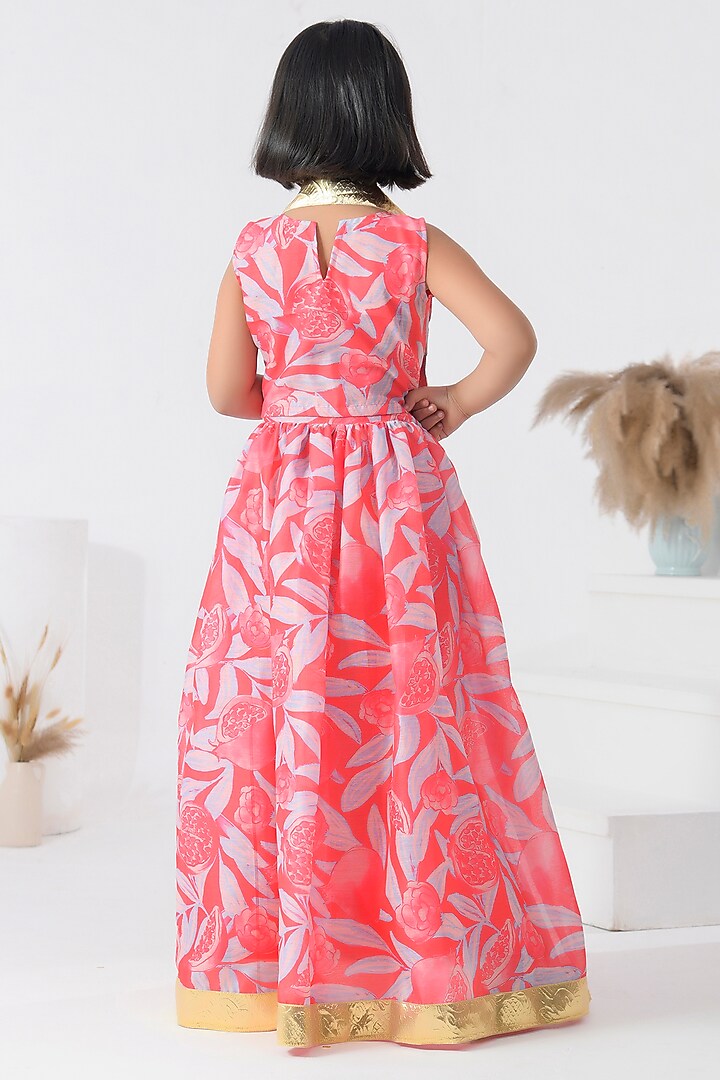 Pink Chanderi Floral Printed Lehenga Set For Girls by Bannhi by Priyanka Rathore - kids at Pernia's Pop Up Shop
