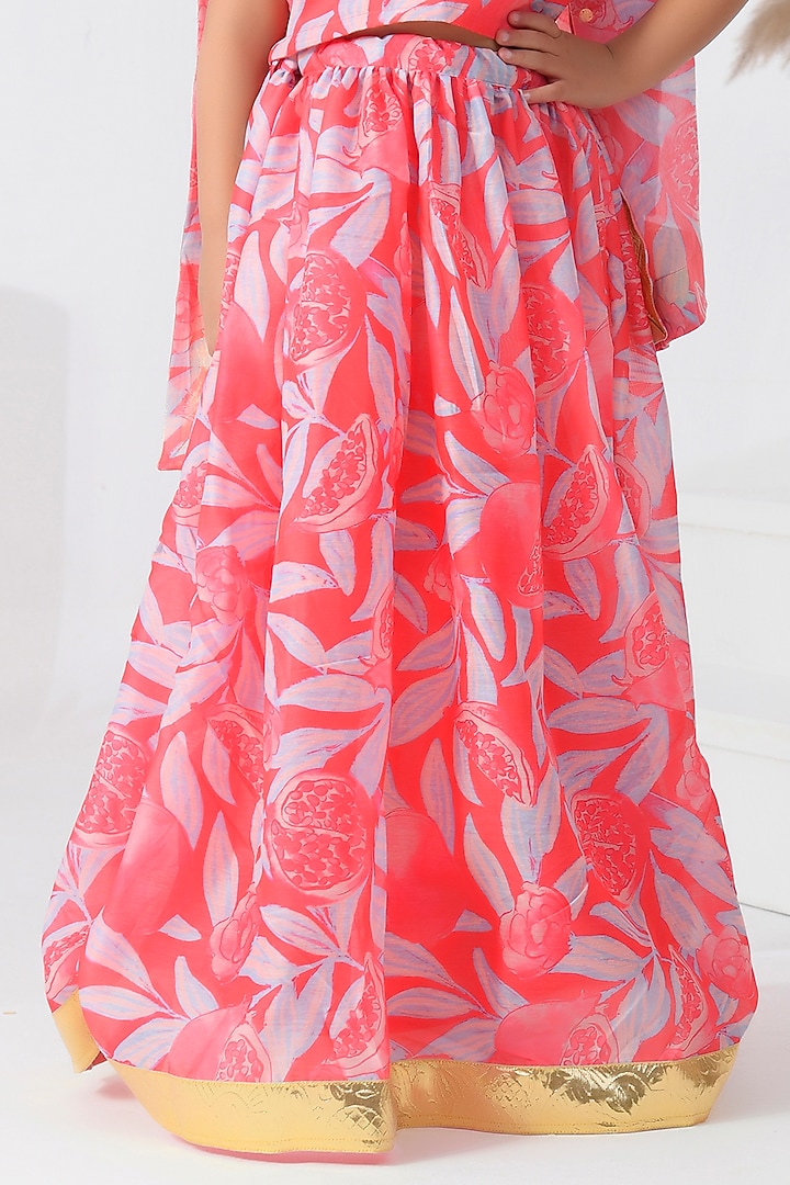 Pink Chanderi Floral Printed Lehenga Set For Girls by Bannhi by Priyanka Rathore - kids at Pernia's Pop Up Shop