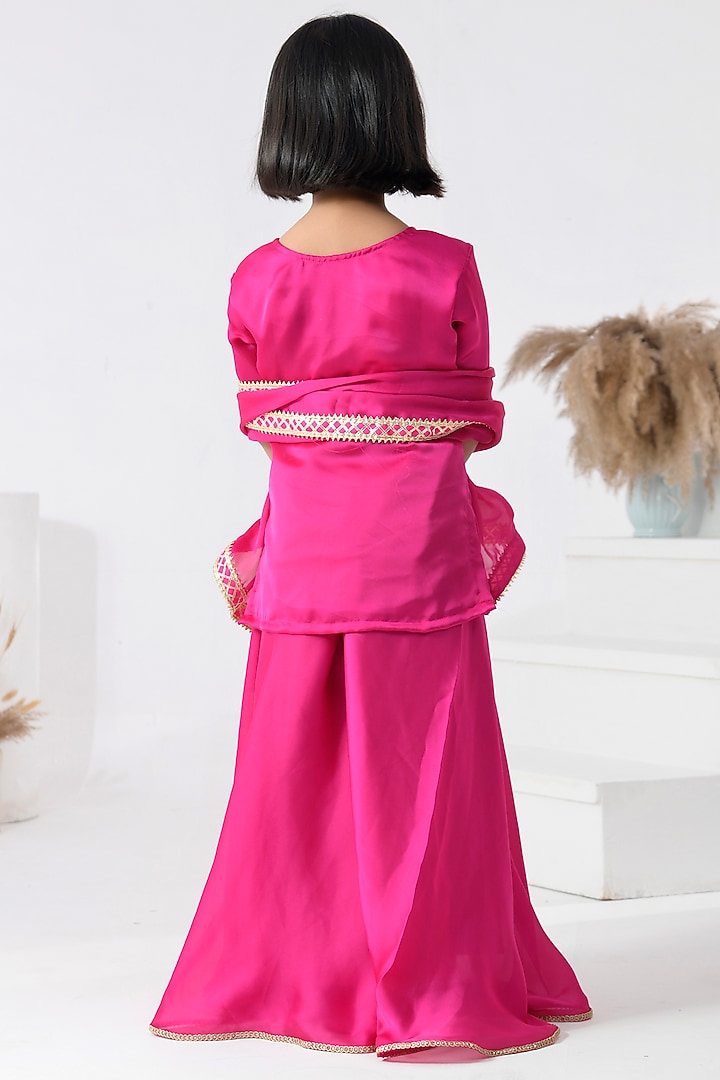 Magenta Satin Silk Gota Embellished Sharara Set by Bannhi by Priyanka Rathore - kids at Pernia's Pop Up Shop