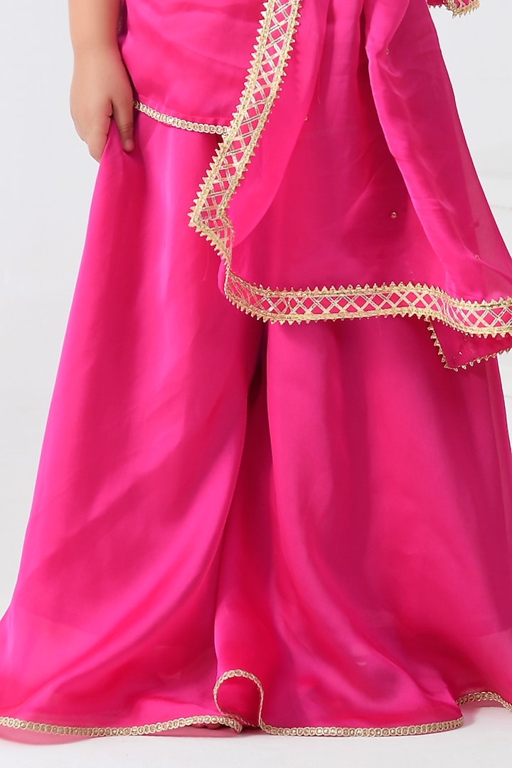 Magenta Satin Silk Gota Embellished Sharara Set by Bannhi by Priyanka Rathore - kids at Pernia's Pop Up Shop