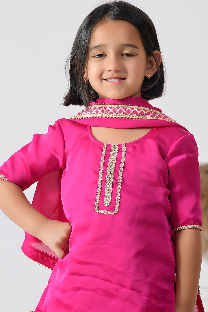 Magenta Satin Silk Gota Embellished Sharara Set by Bannhi by Priyanka Rathore - kids at Pernia's Pop Up Shop