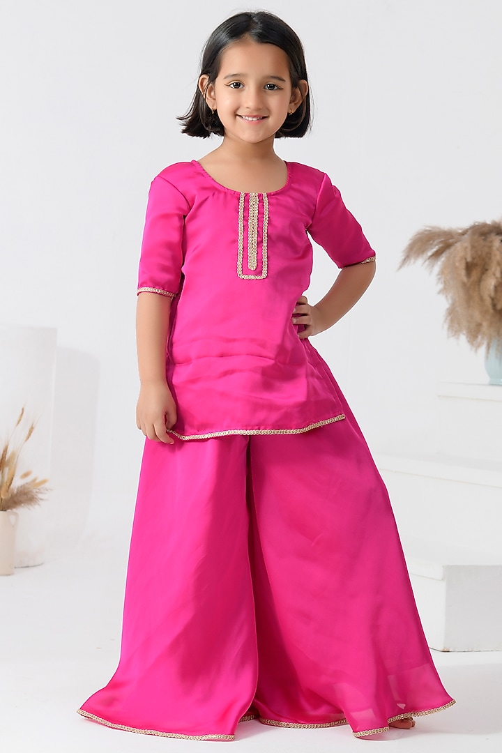 Magenta Satin Silk Gota Embellished Sharara Set by Bannhi by Priyanka Rathore - kids at Pernia's Pop Up Shop