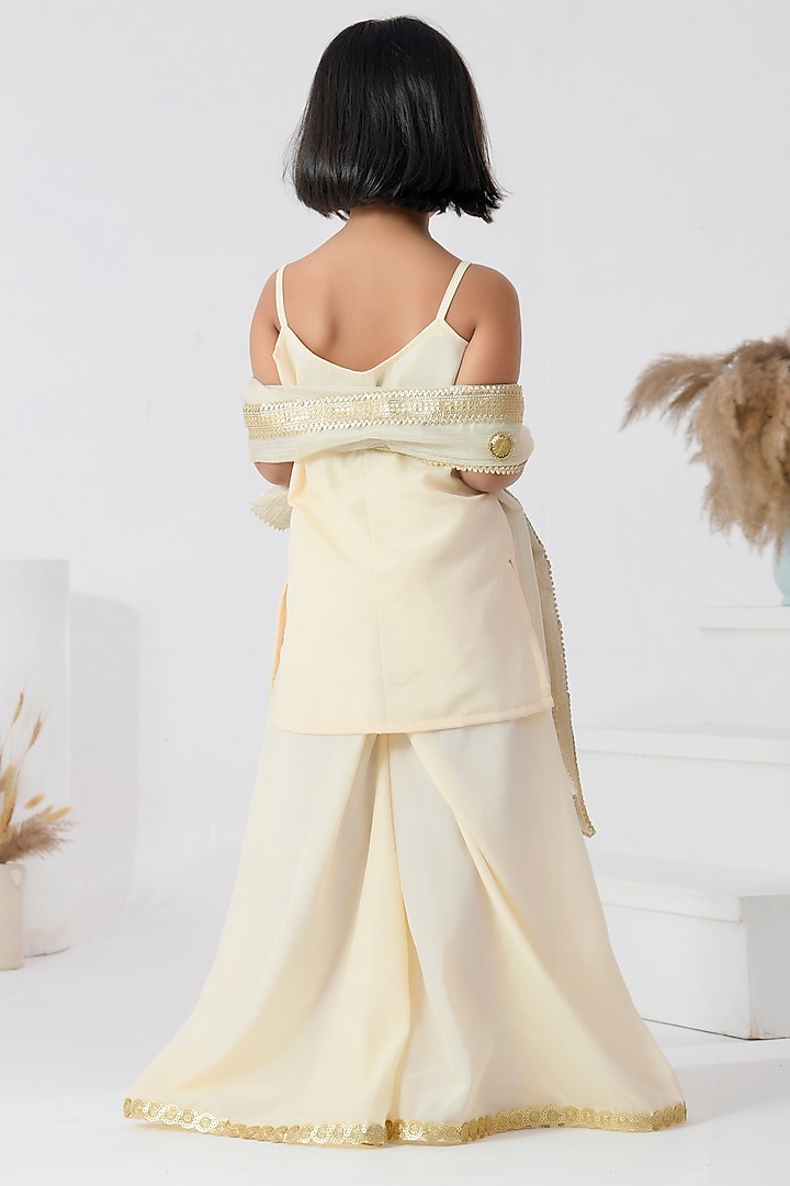 Ivory Crepe Gota Embellished Sharara Set For Girls by Bannhi by Priyanka Rathore - kids at Pernia's Pop Up Shop