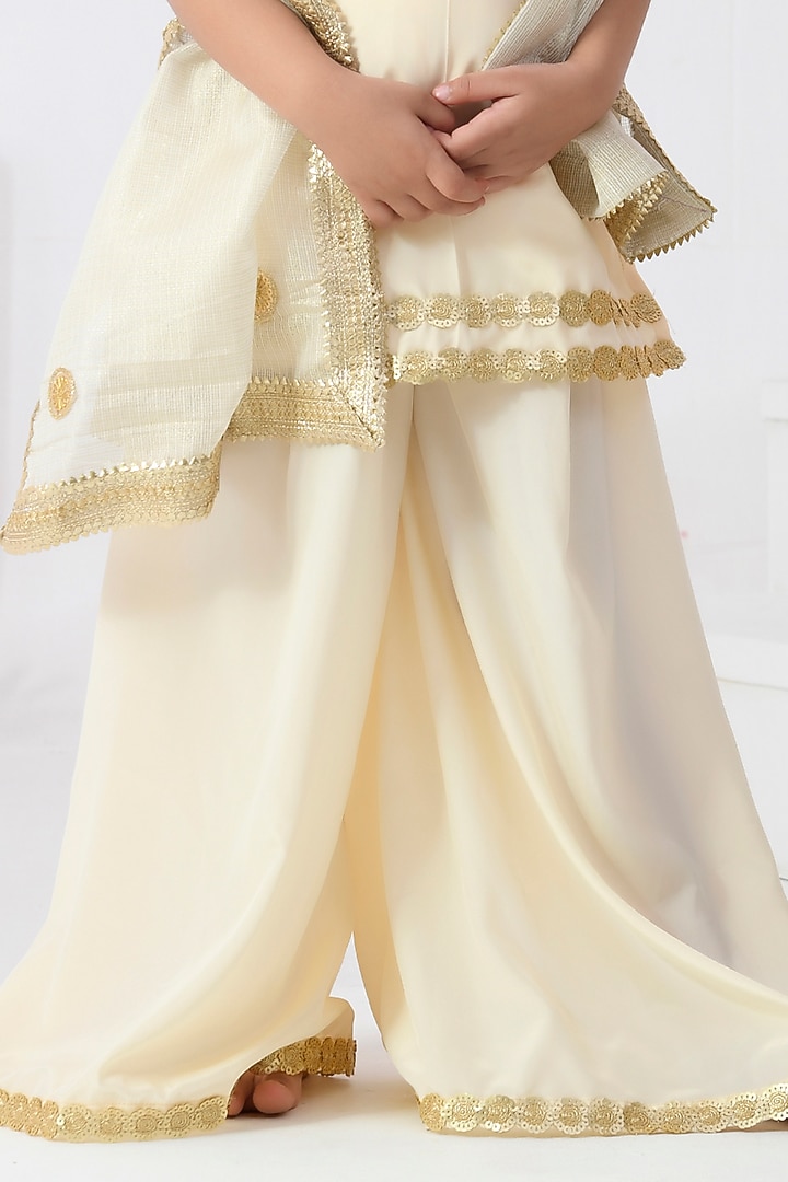 Ivory Crepe Gota Embellished Sharara Set For Girls by Bannhi by Priyanka Rathore - kids at Pernia's Pop Up Shop