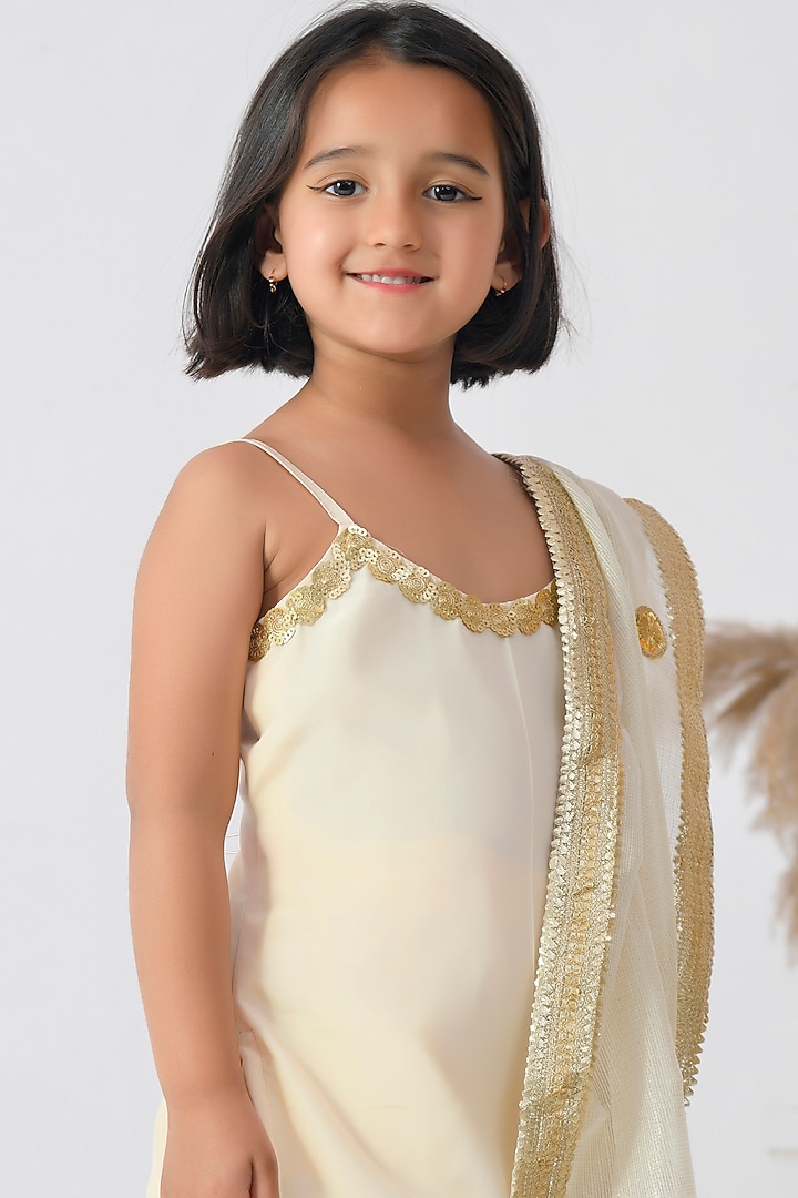 Ivory Crepe Gota Embellished Sharara Set For Girls by Bannhi by Priyanka Rathore - kids at Pernia's Pop Up Shop