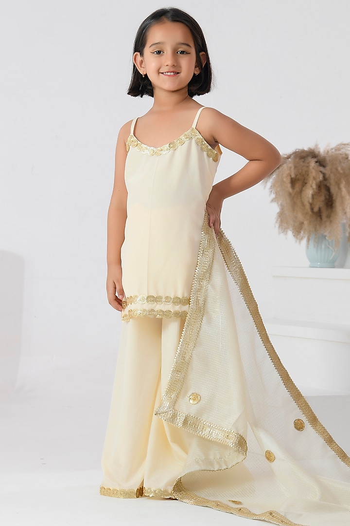 Ivory Crepe Gota Embellished Sharara Set For Girls by Bannhi by Priyanka Rathore - kids at Pernia's Pop Up Shop
