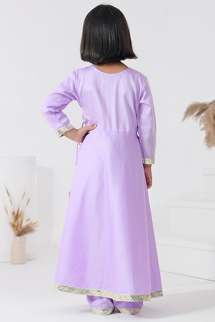Lavender Taffeta Silk Embellished Anarkali Set For Girls by Bannhi by Priyanka Rathore - kids at Pernia's Pop Up Shop