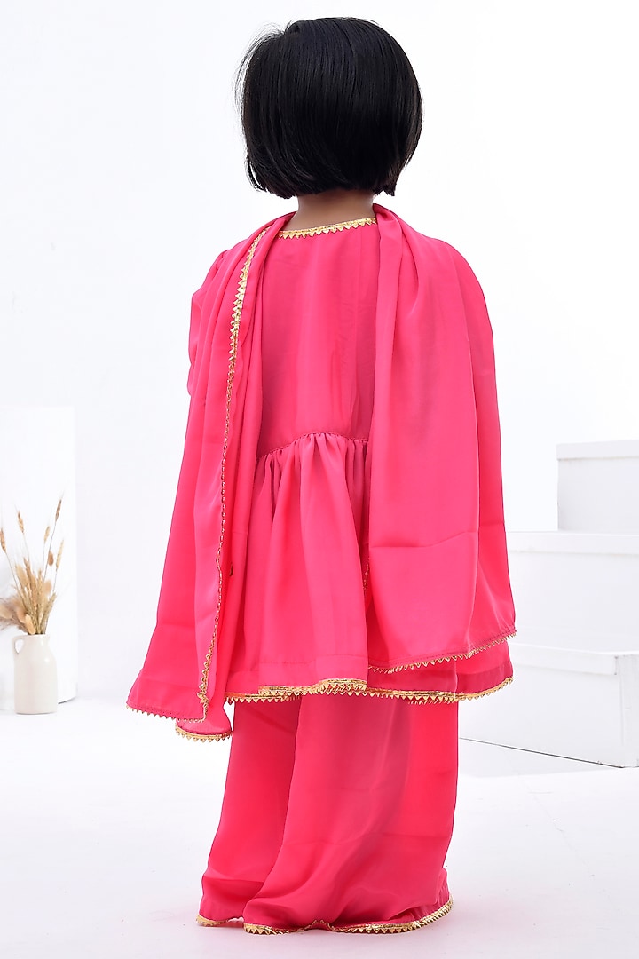 Pink Crepe Sharara Set For Girls by Bannhi by Priyanka Rathore - kids at Pernia's Pop Up Shop