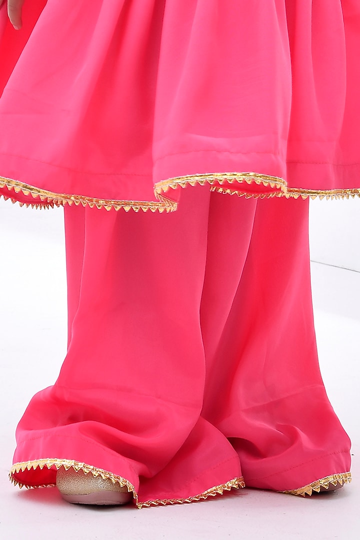 Pink Crepe Sharara Set For Girls by Bannhi by Priyanka Rathore - kids at Pernia's Pop Up Shop