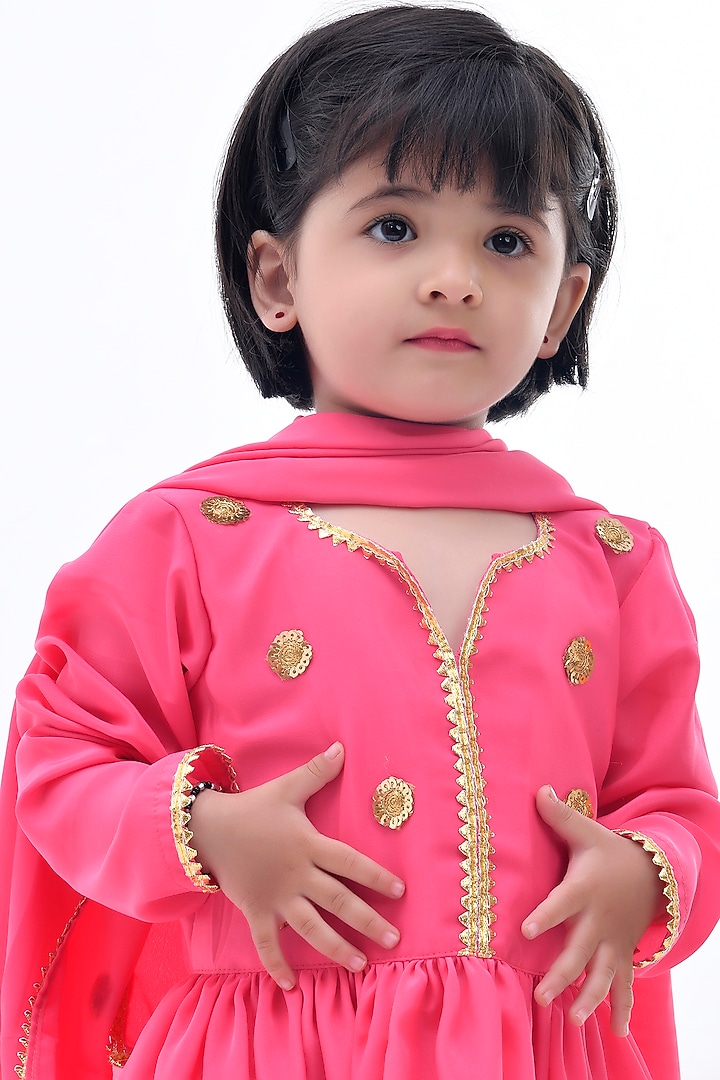 Pink Crepe Sharara Set For Girls by Bannhi by Priyanka Rathore - kids at Pernia's Pop Up Shop