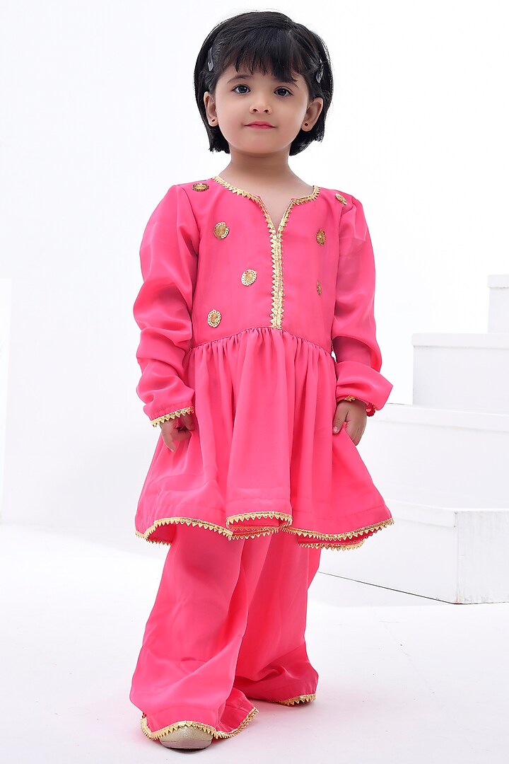 Pink Crepe Sharara Set For Girls by Bannhi by Priyanka Rathore - kids at Pernia's Pop Up Shop