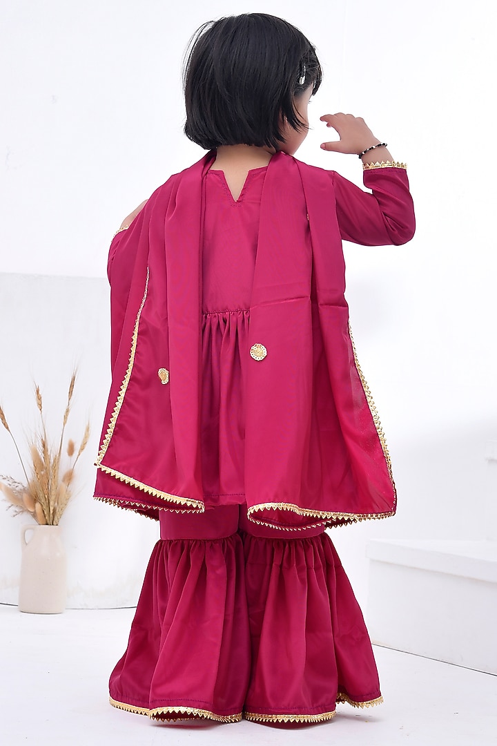 Garnet Pink Crepe Sharara Set For Girls by Bannhi by Priyanka Rathore - kids at Pernia's Pop Up Shop