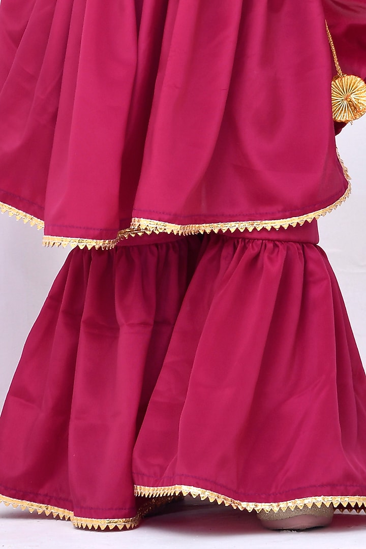 Garnet Pink Crepe Sharara Set For Girls by Bannhi by Priyanka Rathore - kids at Pernia's Pop Up Shop