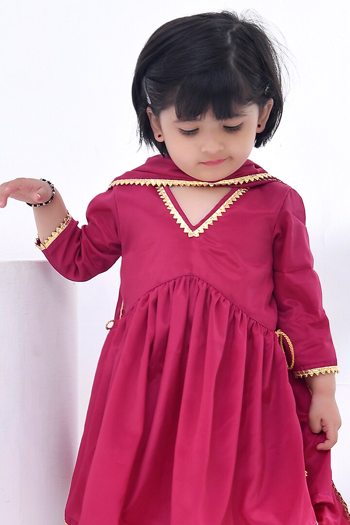 Garnet Pink Crepe Sharara Set For Girls by Bannhi by Priyanka Rathore - kids at Pernia's Pop Up Shop
