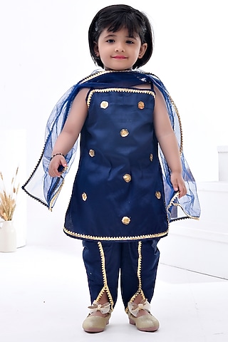Navy Blue Cotton Silk Dhoti Set For Girls by Bannhi by Priyanka Rathore - kids