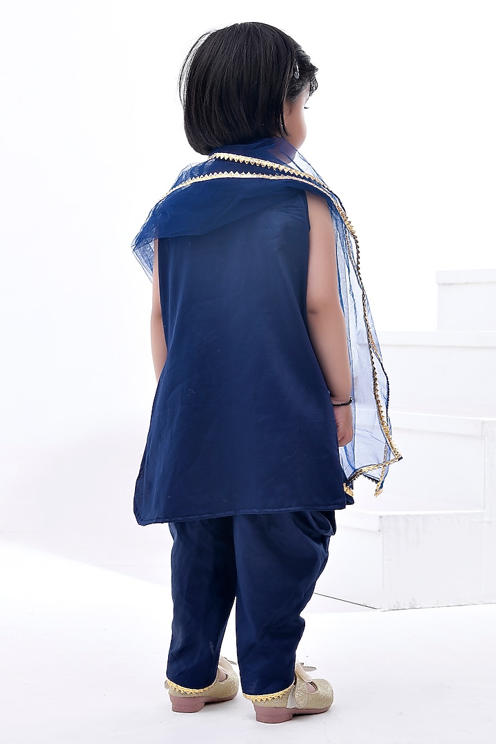 Navy Blue Cotton Silk Dhoti Set For Girls by Bannhi by Priyanka Rathore - kids at Pernia's Pop Up Shop