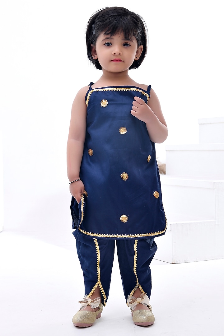Navy Blue Cotton Silk Dhoti Set For Girls by Bannhi by Priyanka Rathore - kids at Pernia's Pop Up Shop