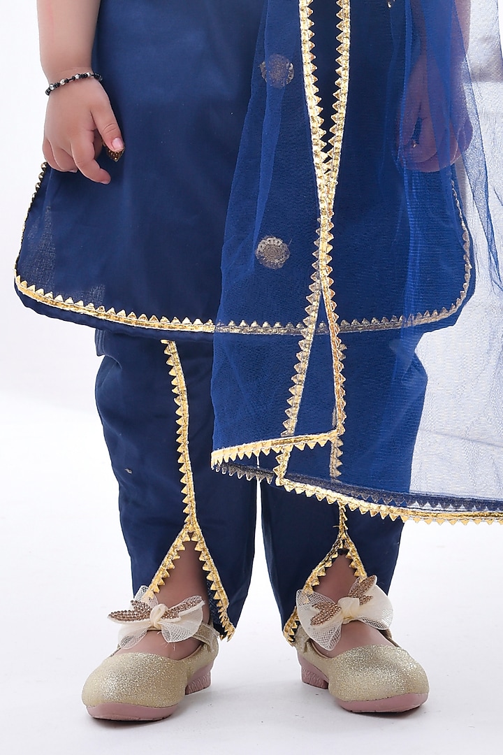 Navy Blue Cotton Silk Dhoti Set For Girls by Bannhi by Priyanka Rathore - kids at Pernia's Pop Up Shop