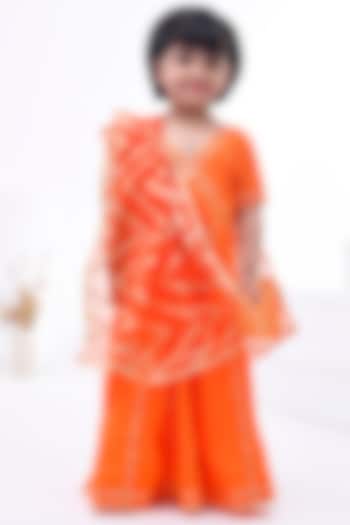 Orange Cotton Silk Gota Embellished Anarkali Set For Girls by Bannhi by Priyanka Rathore - kids at Pernia's Pop Up Shop
