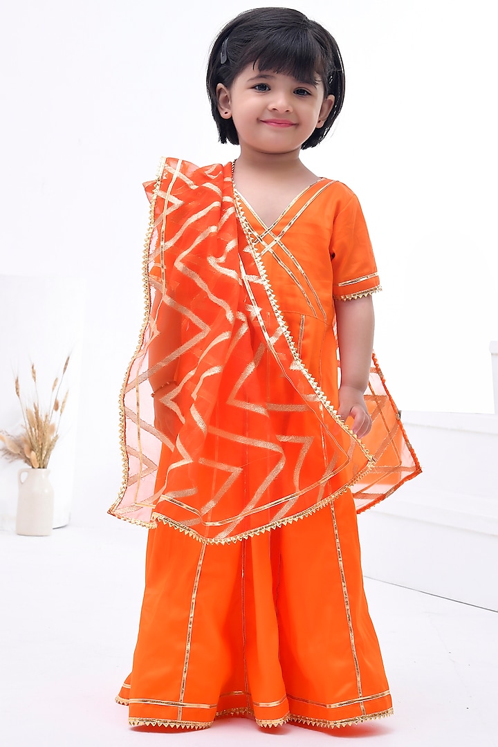Orange Cotton Silk Gota Embellished Anarkali Set For Girls by Bannhi by Priyanka Rathore - kids at Pernia's Pop Up Shop