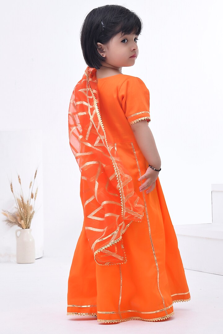 Orange Cotton Silk Gota Embellished Anarkali Set For Girls by Bannhi by Priyanka Rathore - kids at Pernia's Pop Up Shop