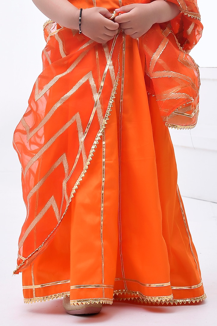 Orange Cotton Silk Gota Embellished Anarkali Set For Girls by Bannhi by Priyanka Rathore - kids at Pernia's Pop Up Shop