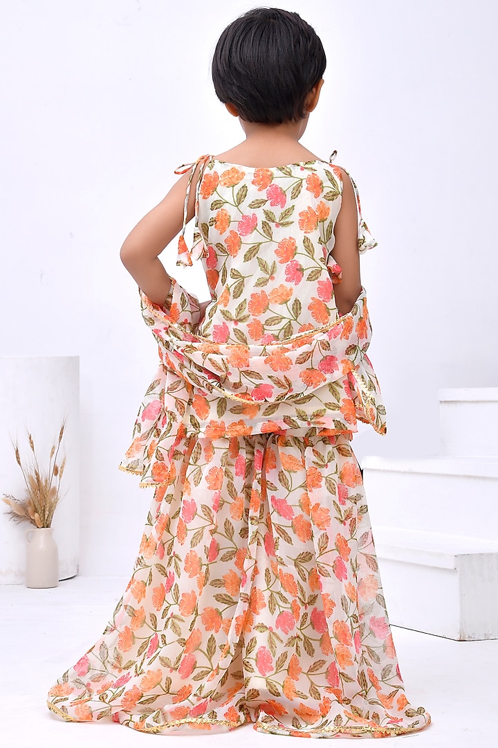 Off-White Chiffon Floral Printed Sharara Set For Girls by Bannhi by Priyanka Rathore - kids at Pernia's Pop Up Shop