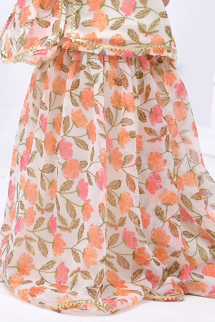 Off-White Chiffon Floral Printed Sharara Set For Girls by Bannhi by Priyanka Rathore - kids at Pernia's Pop Up Shop