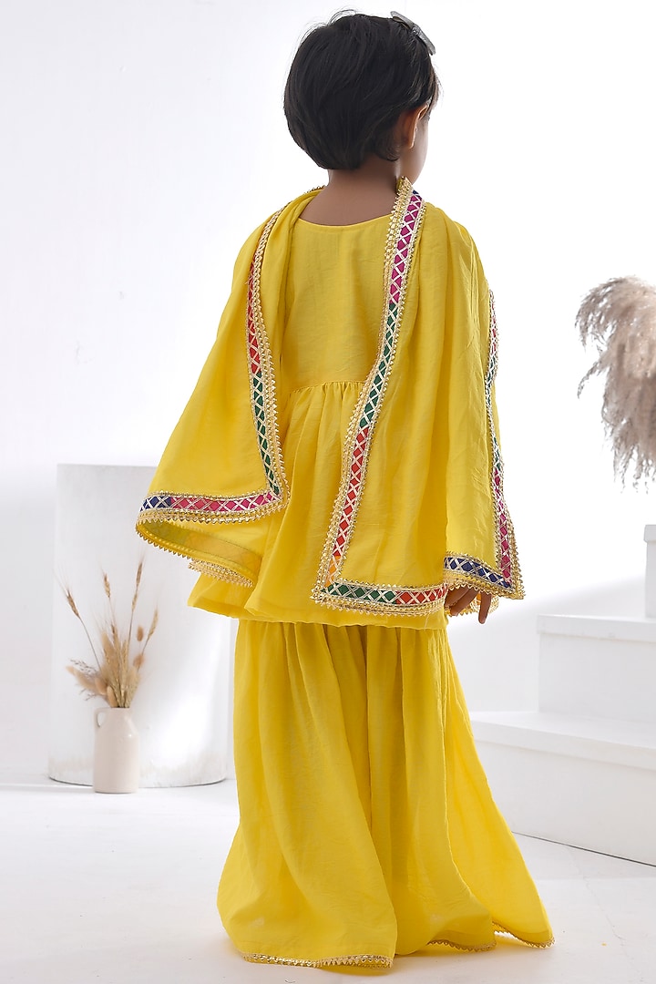 Yellow Chanderi Sharara Set For Girls by Bannhi by Priyanka Rathore - kids at Pernia's Pop Up Shop