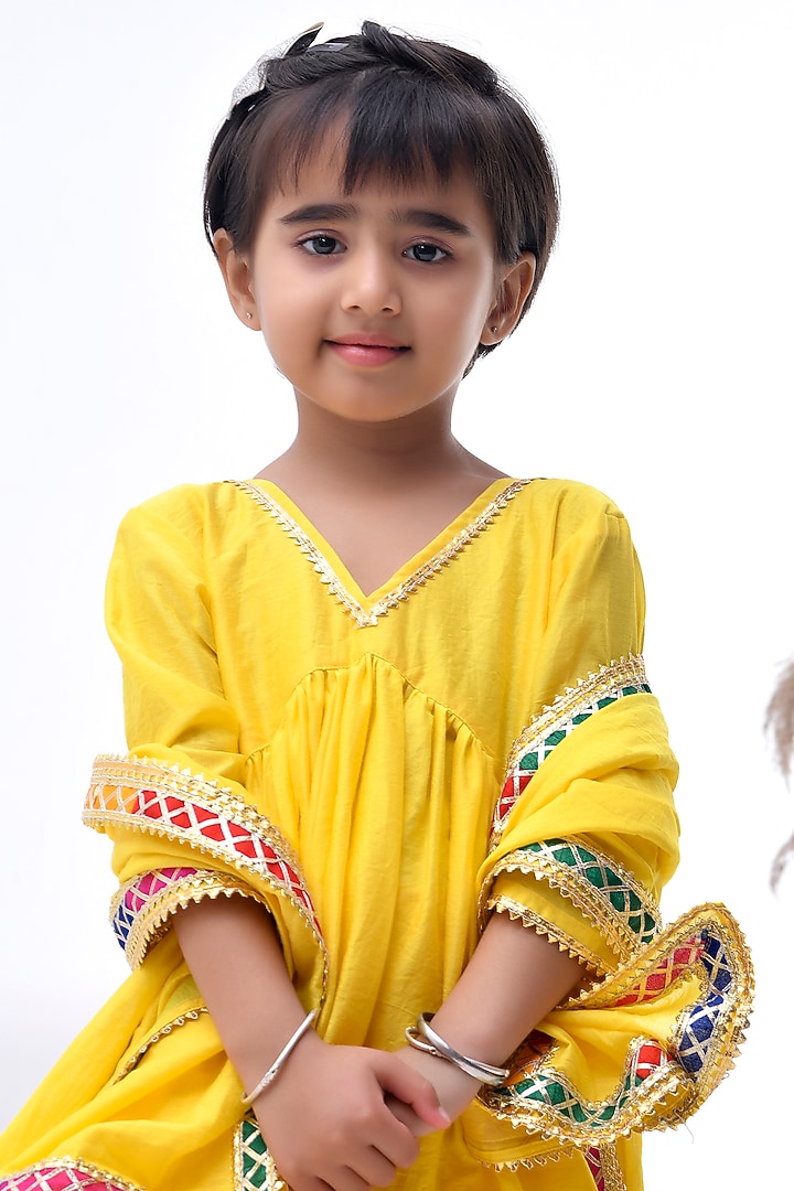 Yellow Chanderi Sharara Set For Girls by Bannhi by Priyanka Rathore - kids at Pernia's Pop Up Shop
