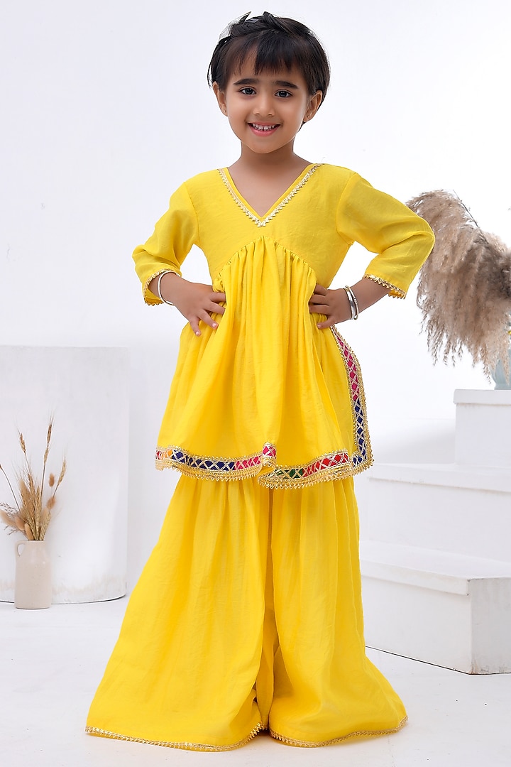 Yellow Chanderi Sharara Set For Girls by Bannhi by Priyanka Rathore - kids at Pernia's Pop Up Shop