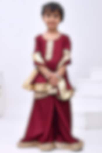 Maroon Taffeta Silk Sharara Set For Girls by Bannhi by Priyanka Rathore - kids at Pernia's Pop Up Shop