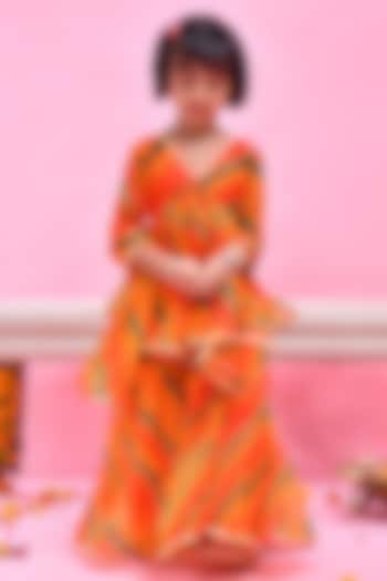 Orange Chiffon Leheriya Printed Sharara Set For Girls by Bannhi by Priyanka Rathore - kids at Pernia's Pop Up Shop