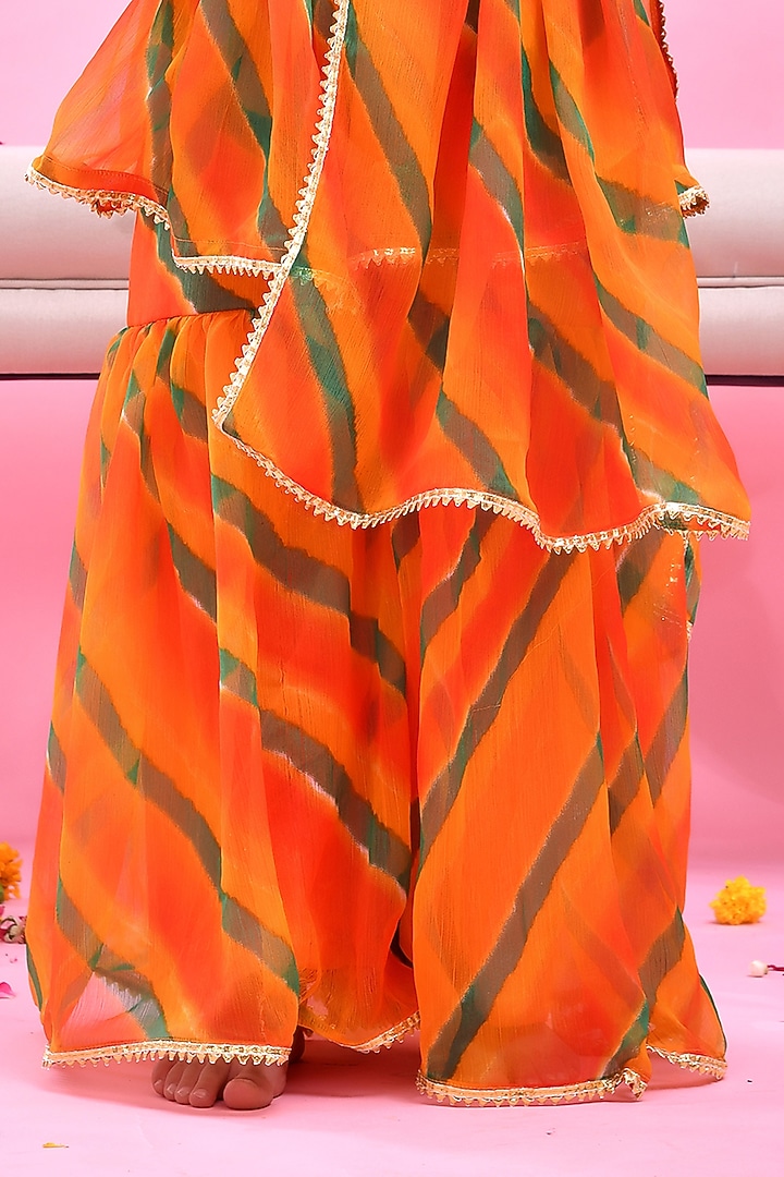 Orange Chiffon Leheriya Printed Sharara Set For Girls by Bannhi by Priyanka Rathore - kids at Pernia's Pop Up Shop