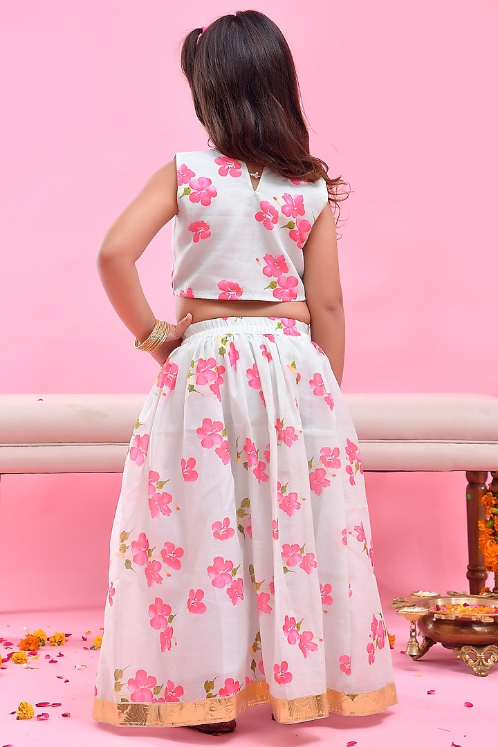 Pastel Green Chanderi Floral Printed Lehenga Set For Girls by Bannhi by Priyanka Rathore - kids at Pernia's Pop Up Shop