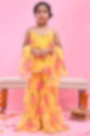 Yellow Chiffon Floral Printed Sharara Set For Girls by Bannhi by Priyanka Rathore - kids at Pernia's Pop Up Shop
