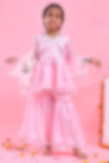 Pink Satin Georgette Sharara Set For Girls by Bannhi by Priyanka Rathore - kids at Pernia's Pop Up Shop